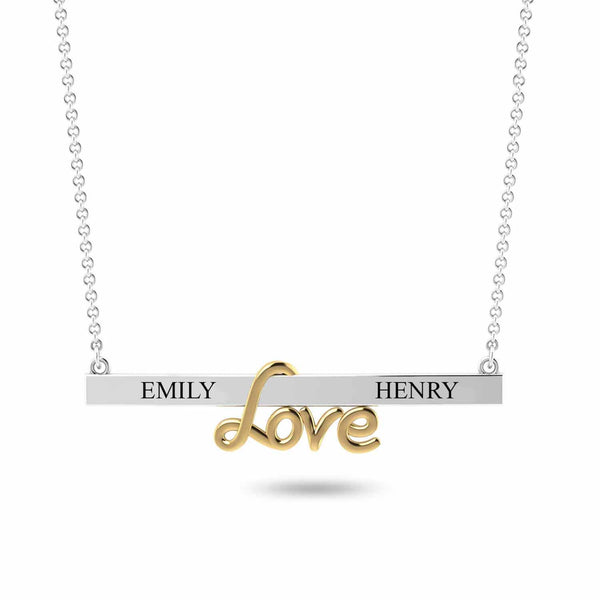 Personalised 925 Sterling Silver Engraved Initial Name Message Love Bar Necklace for Women