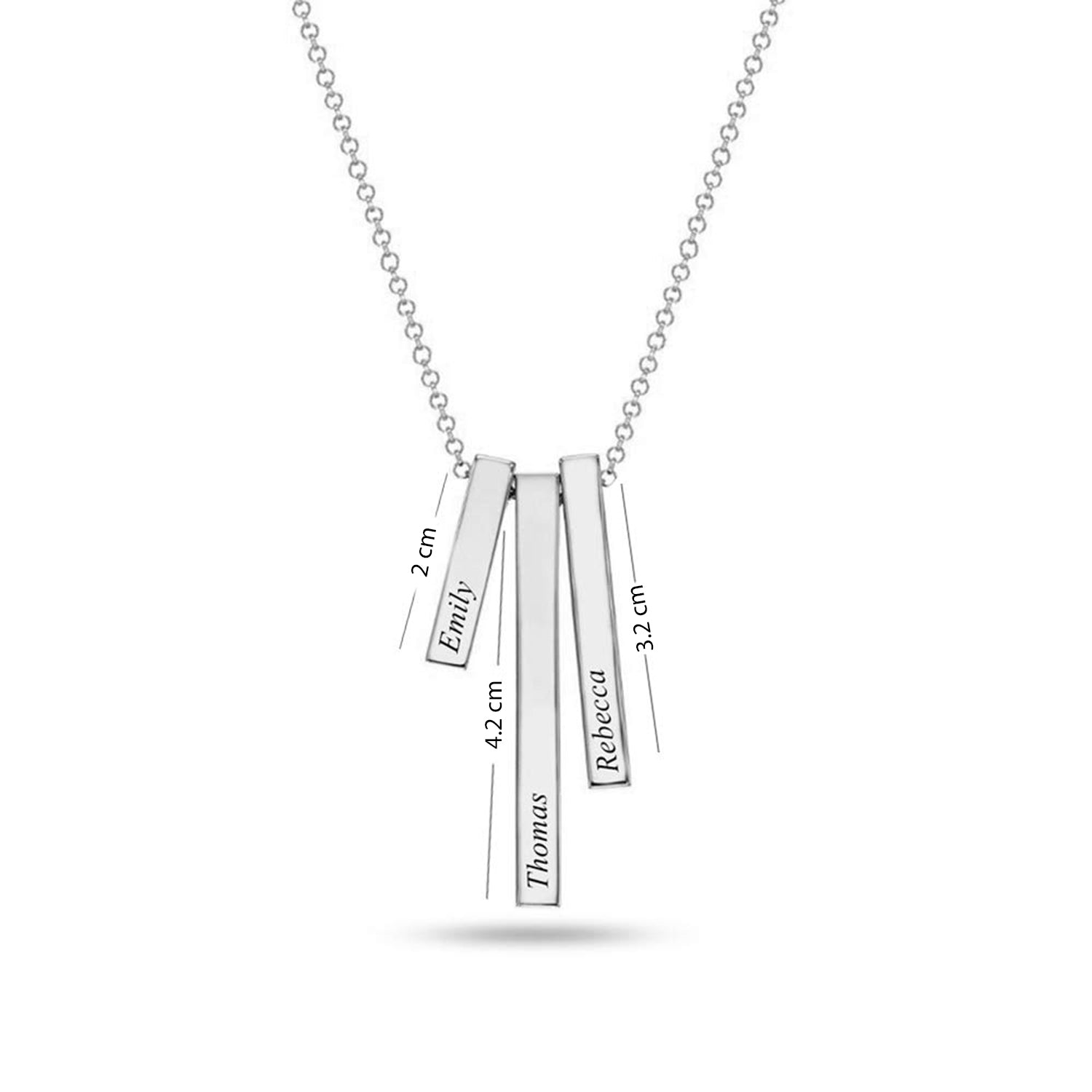 Personalised 925 Sterling Silver Engraved Triple Bar Family Pendant Necklace for Women