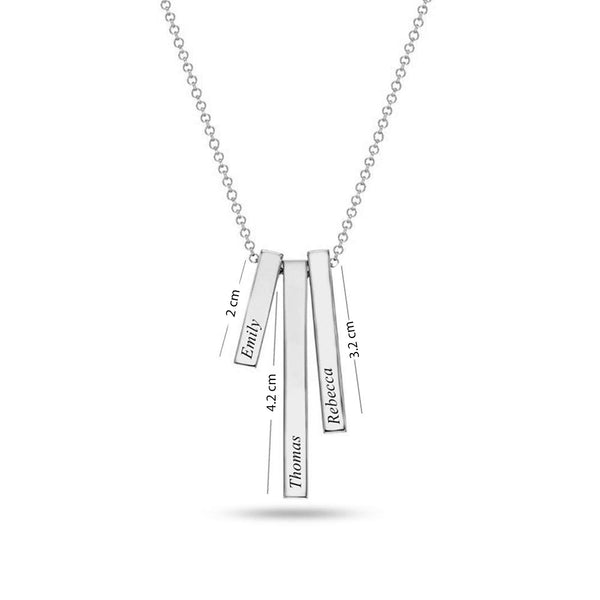 Personalised 925 Sterling Silver Engraved Triple Bar Family Pendant Necklace for Women