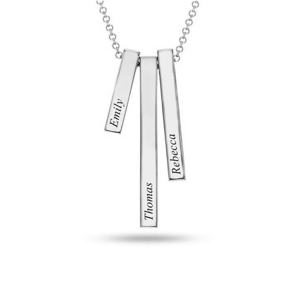 Personalised 925 Sterling Silver Engraved Triple Bar Family Pendant Necklace for Women