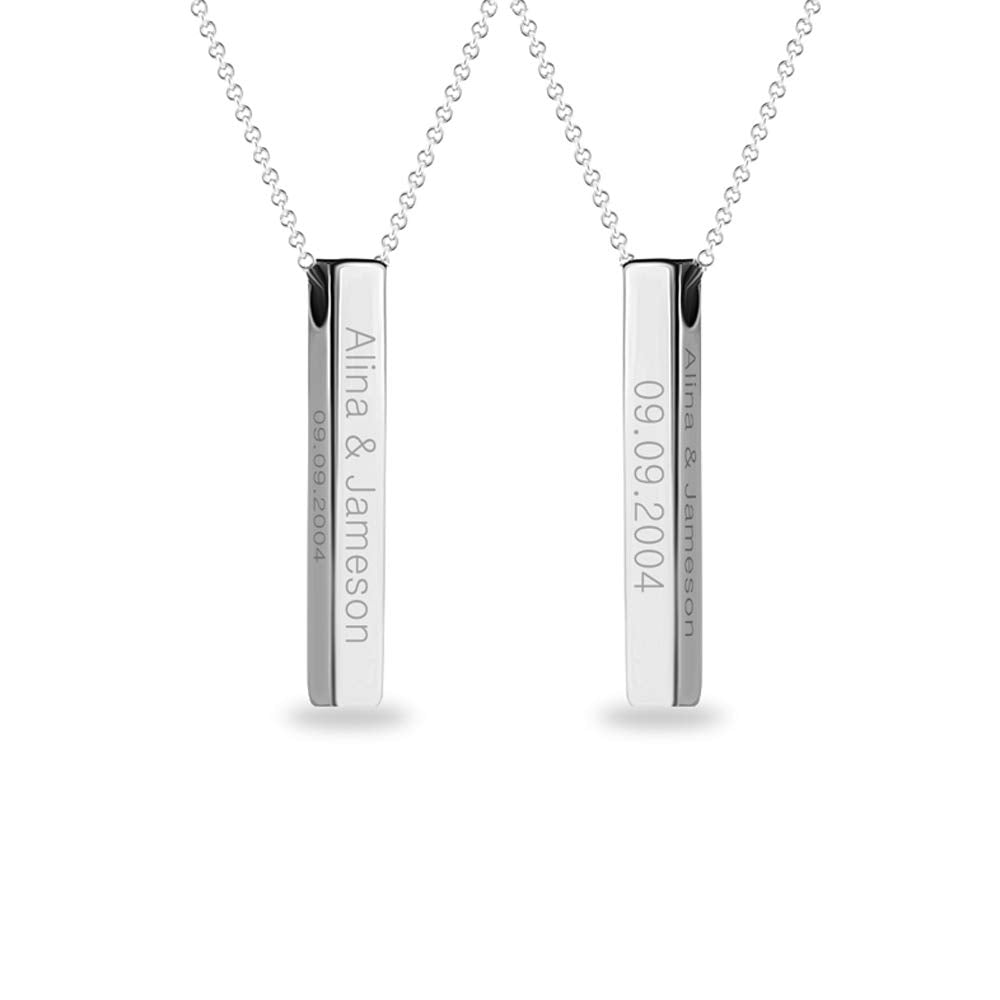 Personalised 925 Sterling Silver Engraved Name, Message, Date, Location, Promise Bar Necklace for Men Women