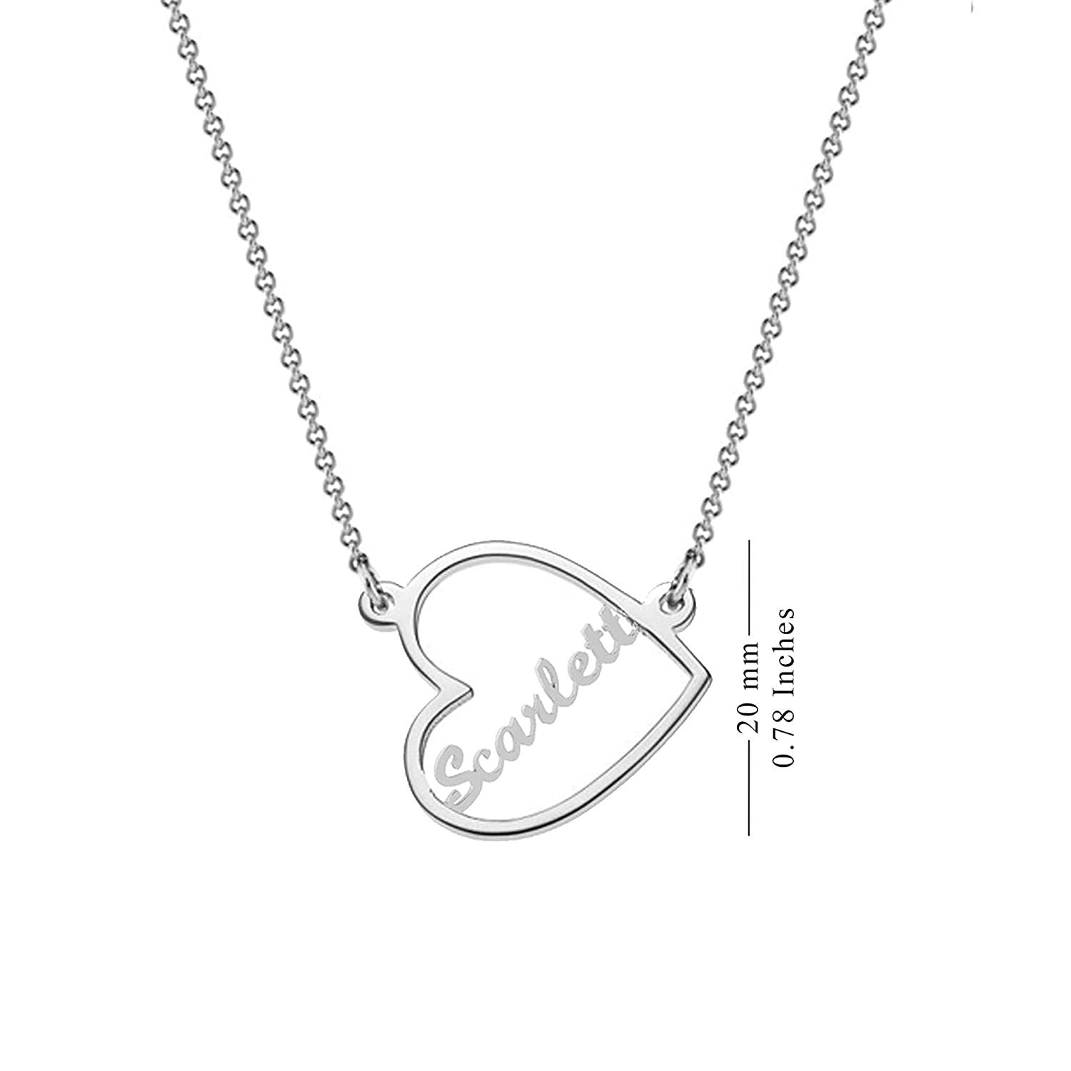 Personalised 925 Sterling Silver Open Heart Name Pendant Necklace for Teen Women