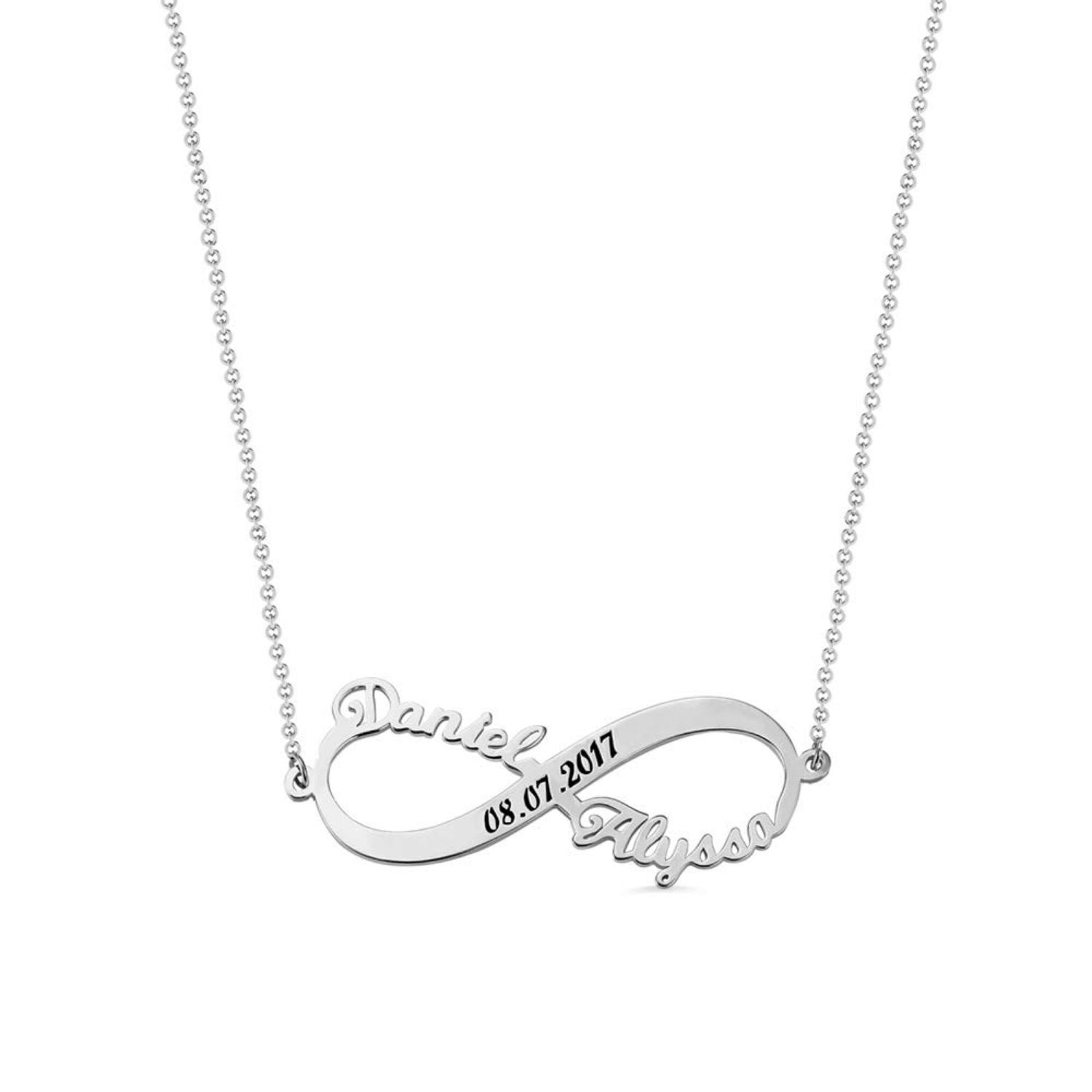 Personalised 925 Sterling Silver Engraved Name Infinity Necklace for Teen Women