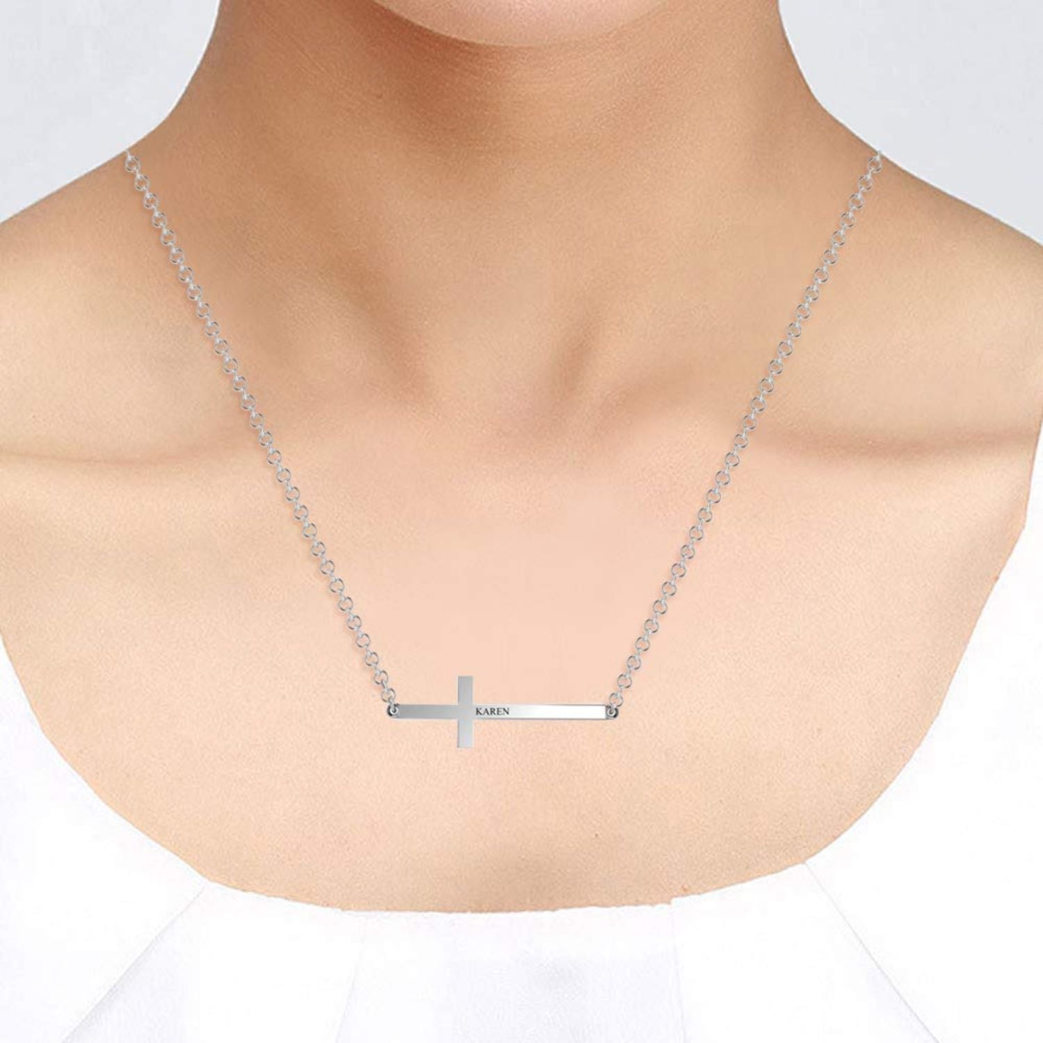 925 Sterling Silver Personalised Engraved Cross Necklace for Teen Women