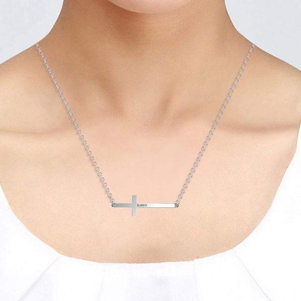 925 Sterling Silver Personalised Engraved Cross Necklace for Teen Women