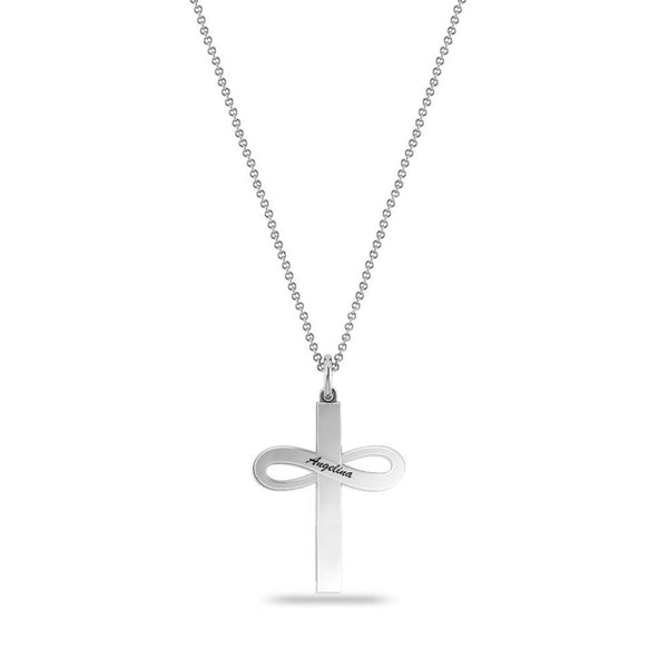 Personalised 925 Sterling Silver Engraved Infinity Cross Necklace for Teen Women