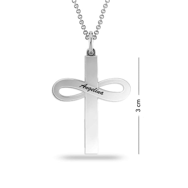 Personalised 925 Sterling Silver Engraved Infinity Cross Necklace for Teen Women