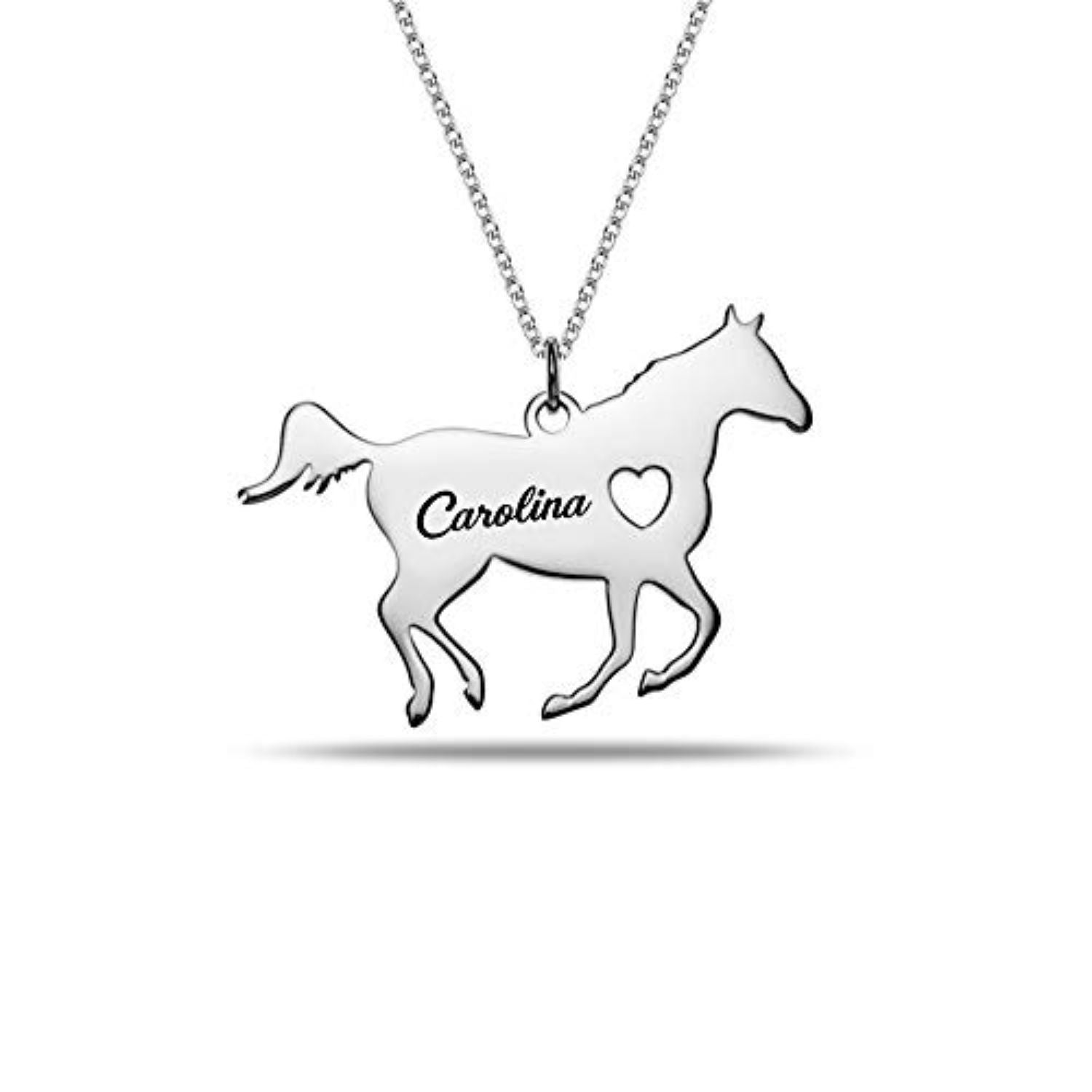 Personalised 925 Sterling Silver Horse Silhouette Name Message Necklace for Teen Women