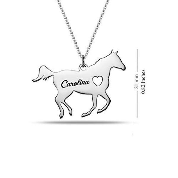 Personalised 925 Sterling Silver Horse Silhouette Name Message Necklace for Teen Women