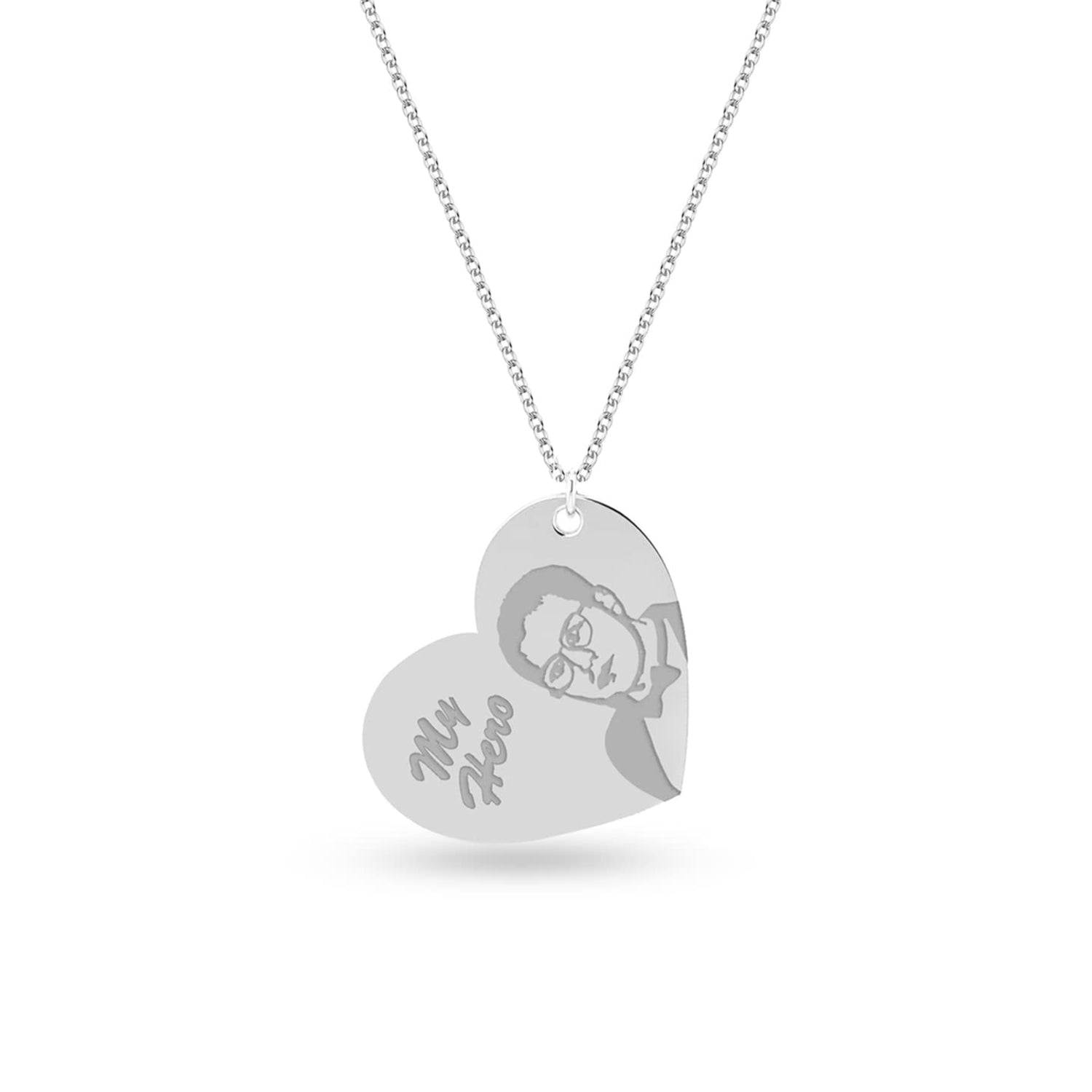 Personalised 925 Sterling Silver Engraved Photo With Name Pendant Necklace for Women