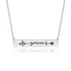 Personalised 925 Sterling Silver Engraved Heart Beat with Name Bar Pendant Necklace for Women Teen