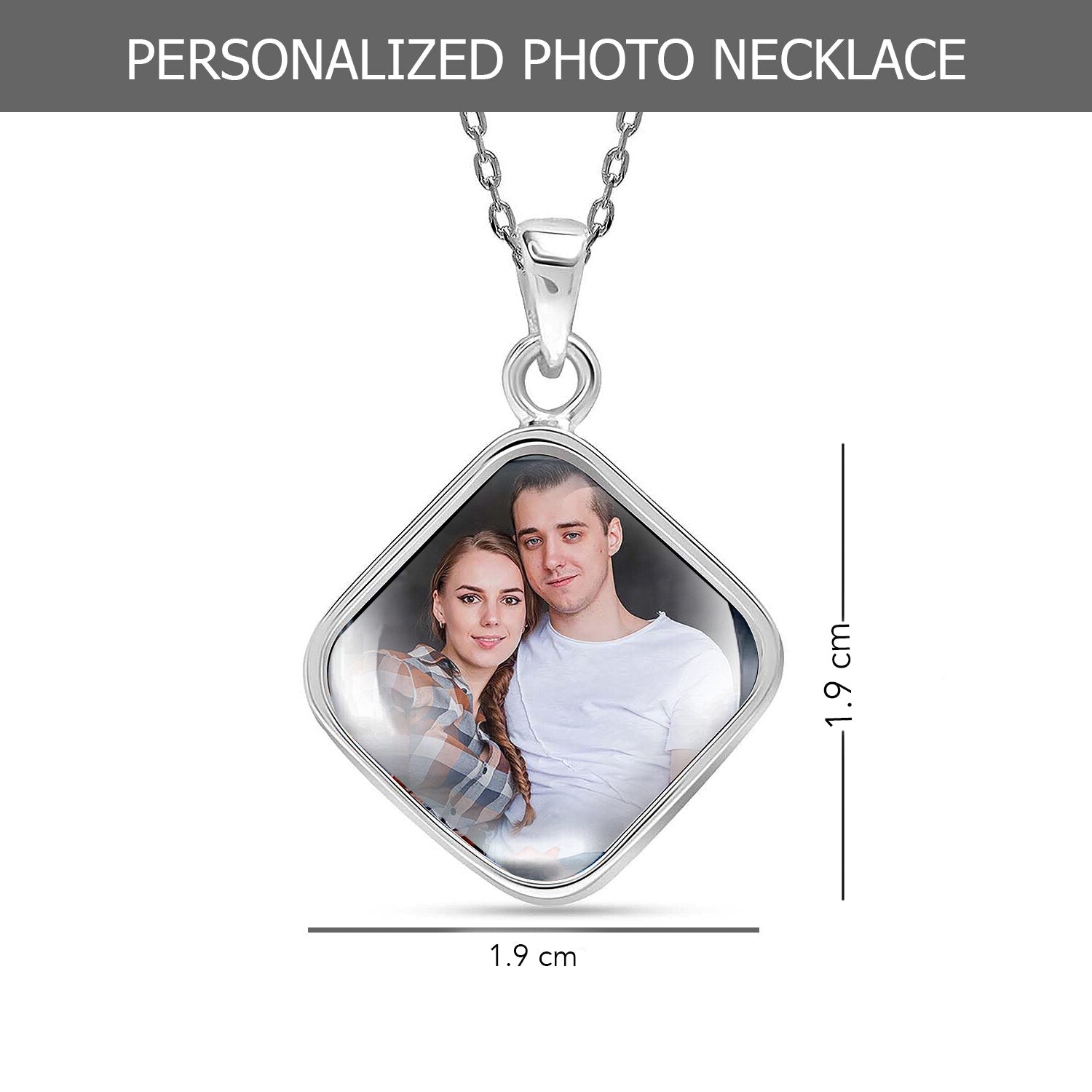 925 Sterling Silver Personalised Photo Double Sided Picture Square Shape Transparent Resin Pendant Necklace for Teen Women