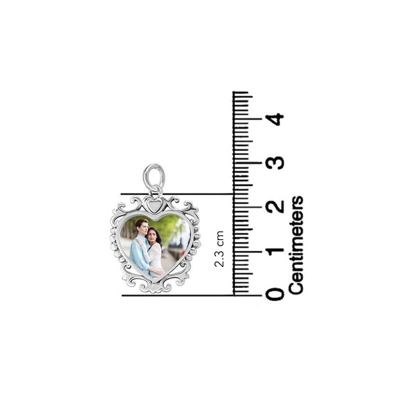 925 Sterling Silver Personalised Double Sided Custom Photo Heart Shape Filigree Border Transparent Resin Pendant Necklace with Personalised Photo & Message BOX for Teen Women