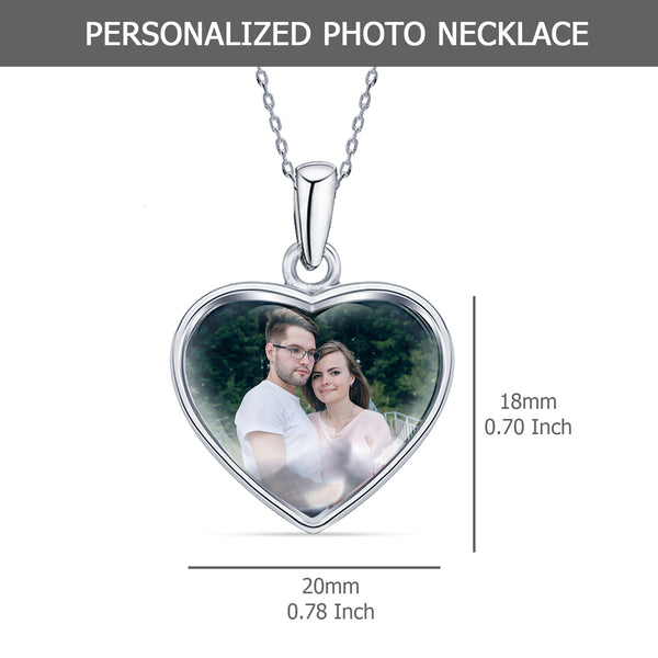 925 Sterling Silver Personalised Double Sided Heart Photo Custom Picture Transparent Resin Pendant Necklace for Teen Women