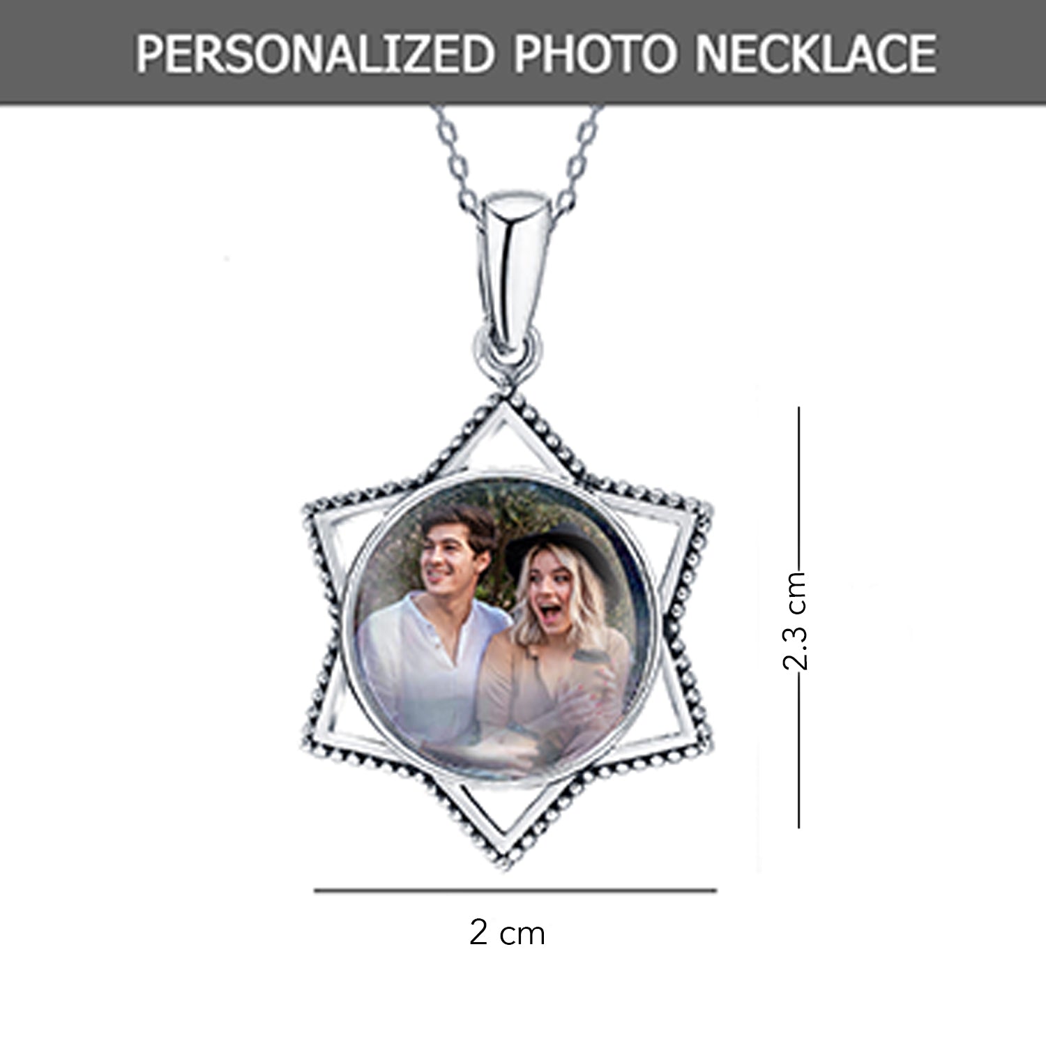 925 Sterling Silver Personalised Round Star Shape Photo Custom Double Sided Picture Transparent Resin Pendant Necklace for Teen Women