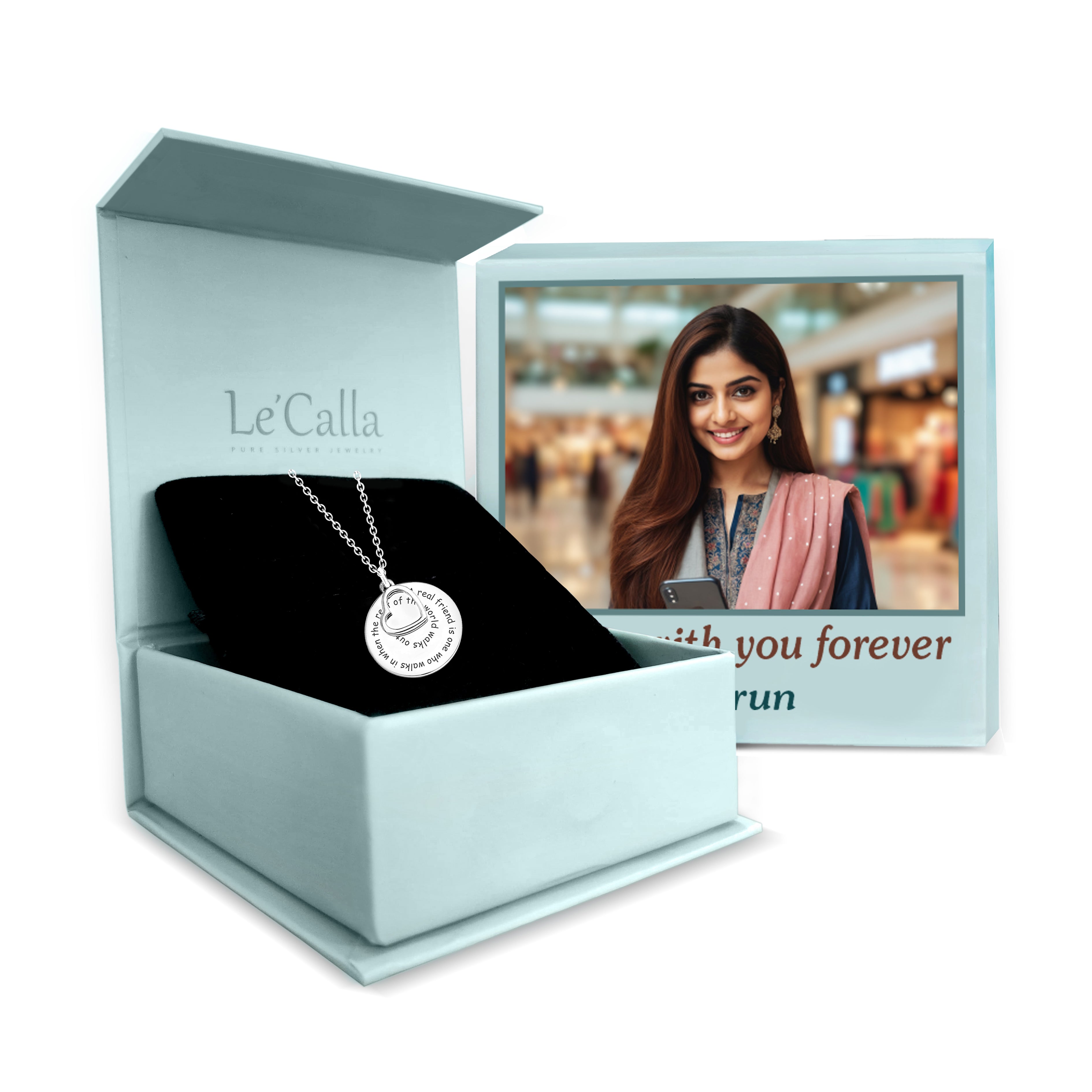 Personalised 925 Sterling Silver Engraved Inspirational Message Heart Necklace with Personalised Photo & Message BOX for Women