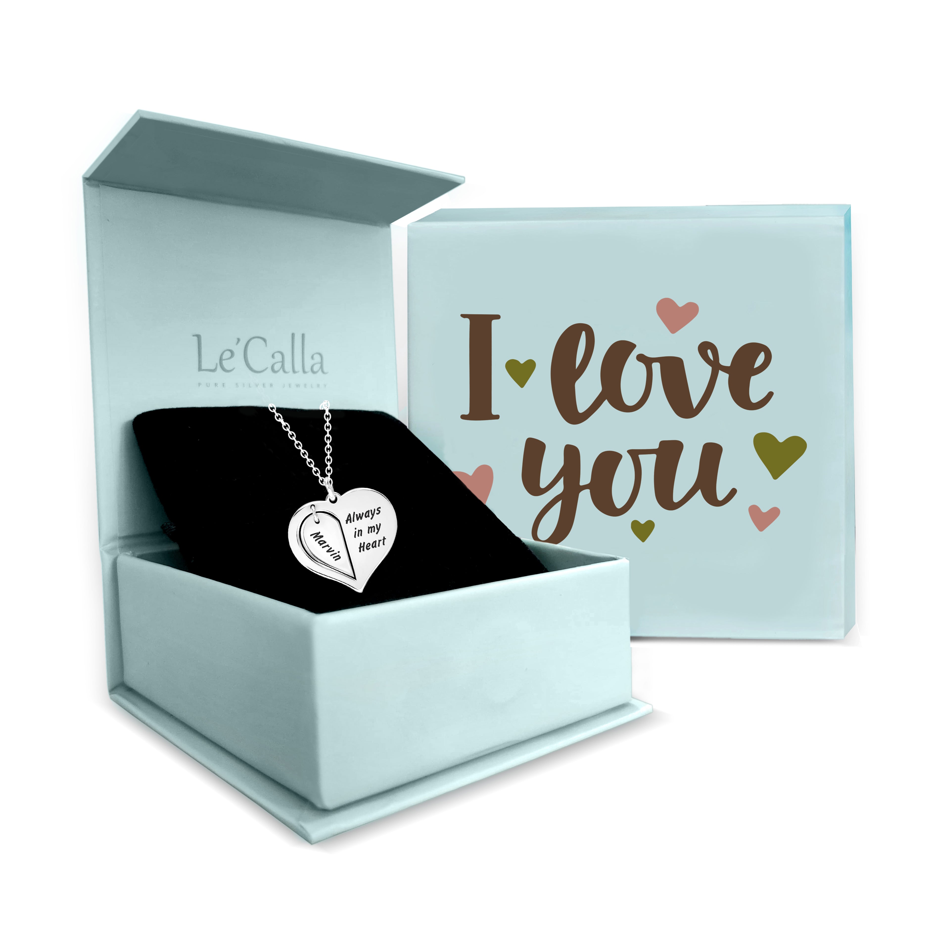 Personalised 925 Sterling Silver Engraved Name and Message Heart Pendant Necklace with Personalised Message BOX for Women