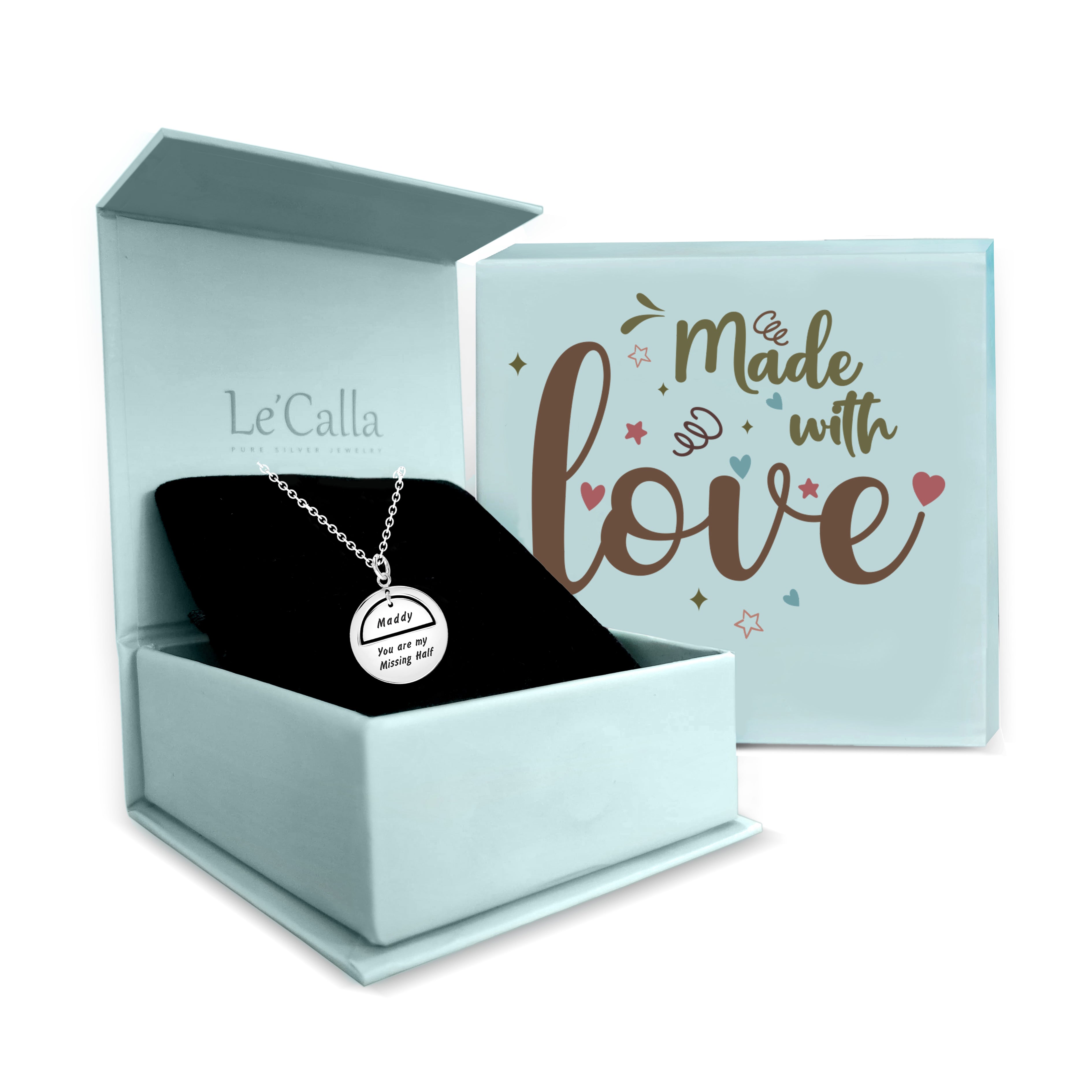 Personalised 925 Sterling Silver Engraved Name and Message Round Disc Pendant Necklace with Personalised Message BOX for Women