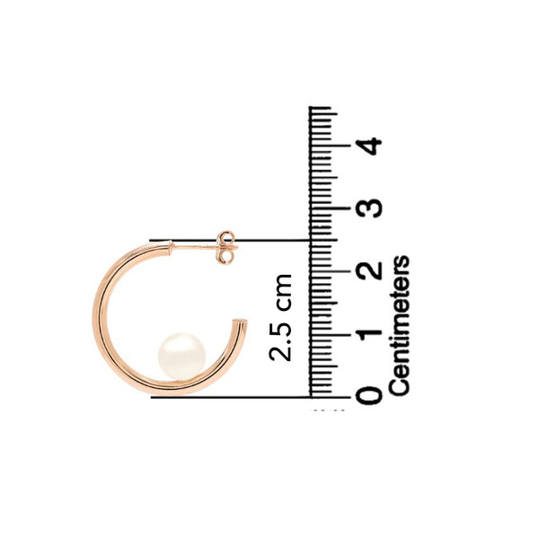 925 Sterling Silver Rose Gold Simulated Pearl C Hoop Earrings for Women