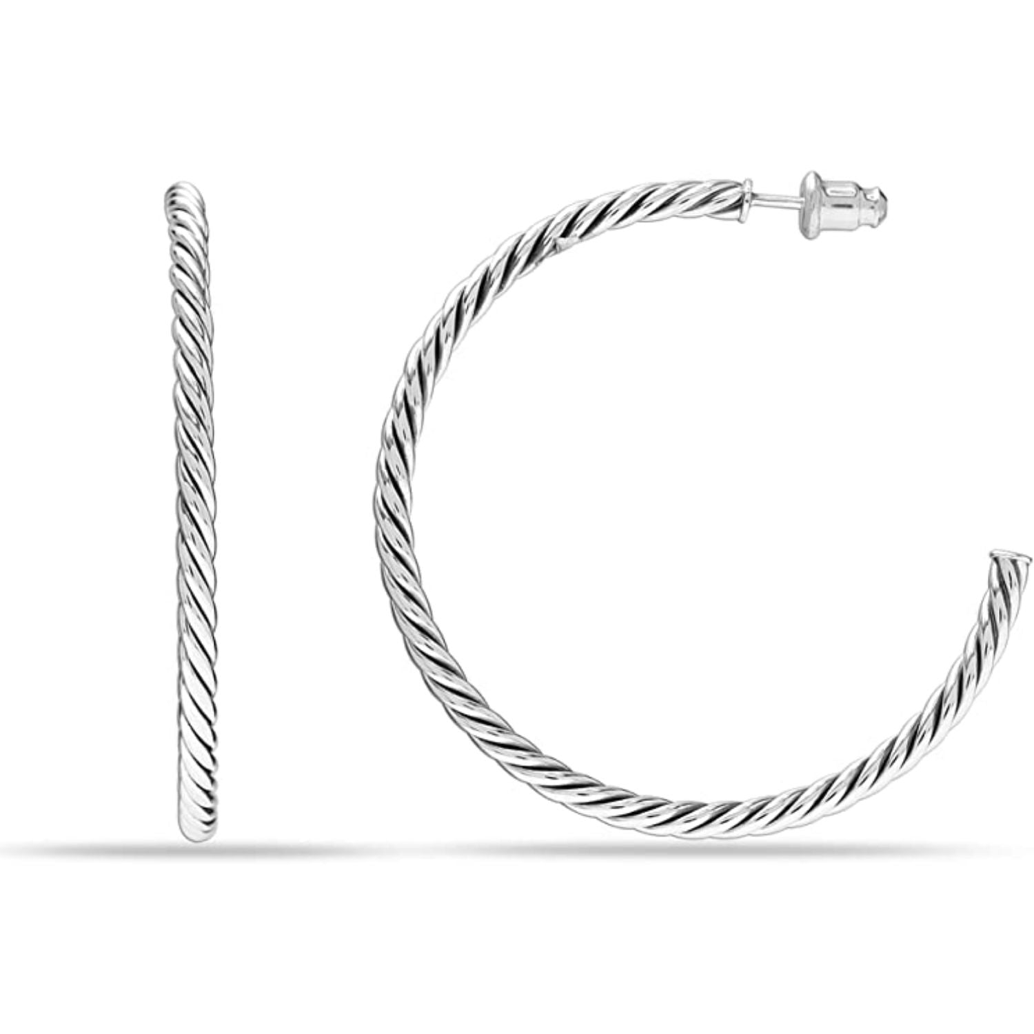 925 Sterling Silver Antique Sculpted Cable Hoop Earrings for Women Teen