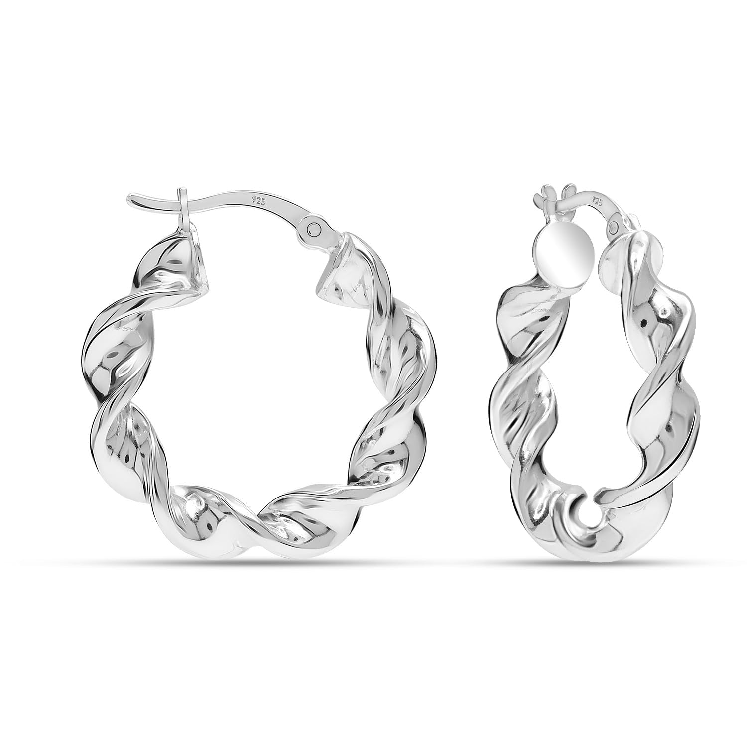 925 Sterling Silver Twisted Rope Round Shape Click-Top Hoop Earrings for Women