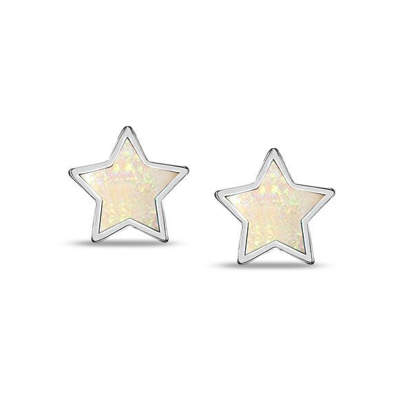 925 Sterling Silver Opal Star Screw Back Stud Earrings for Kids and Girls