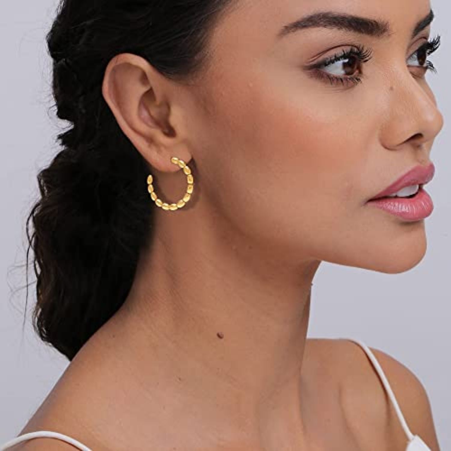 925 Sterling Silver Gold Plated Ball C Shape Hoop Earrings for Women Teen