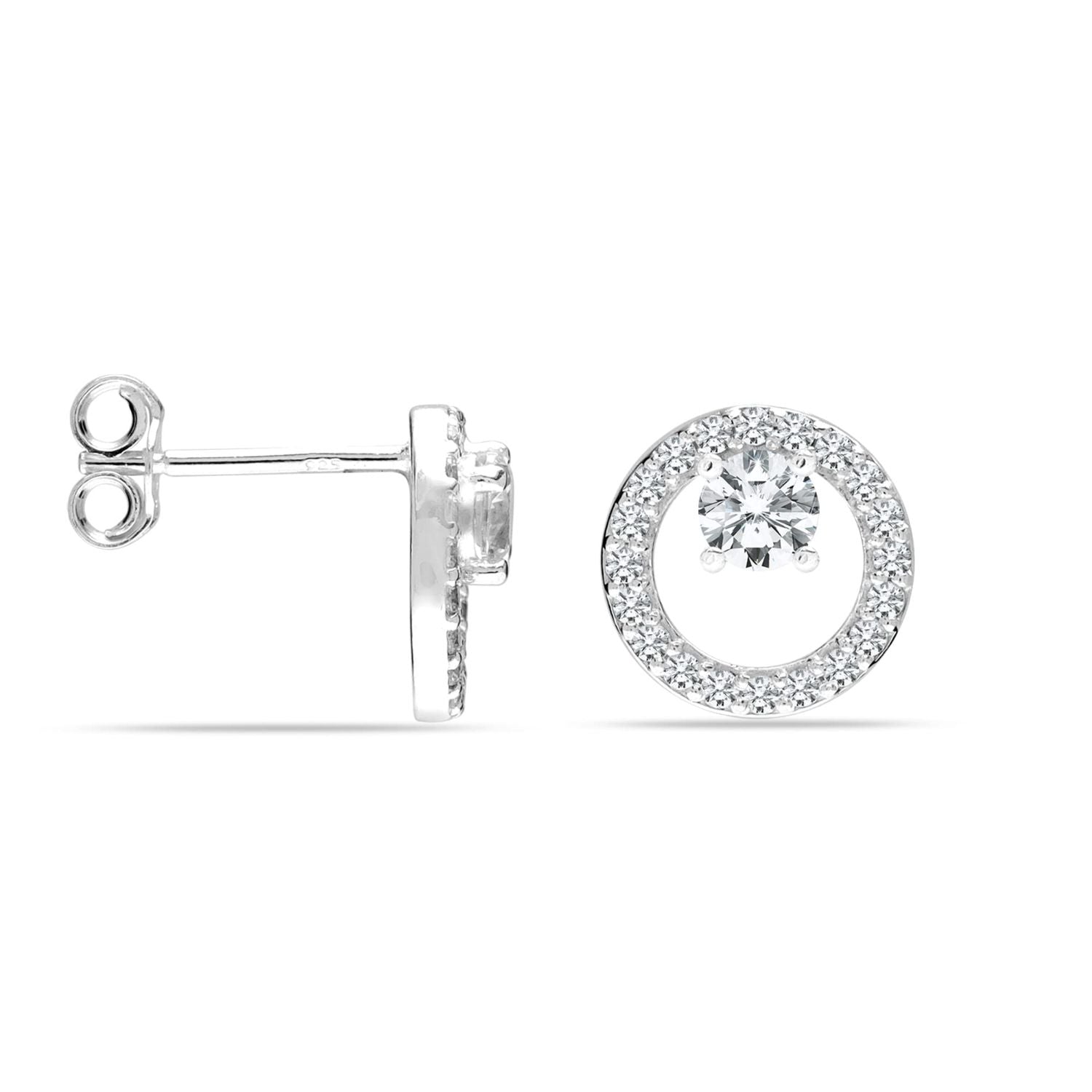 925 Sterling Silver Cubic-Zirconia Small Circle Pierced Stud Earrings for Women Teen