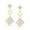 925 Sterling Silver 14K Gold-Plated Mother of Pearl CZ Three Clover Flower Drop Dangle Earrings for Women Teen