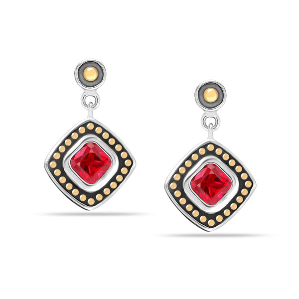 925 Sterling Silver Two-Tone Caviar Beaded Garnet Stud Earrings for Women Teen