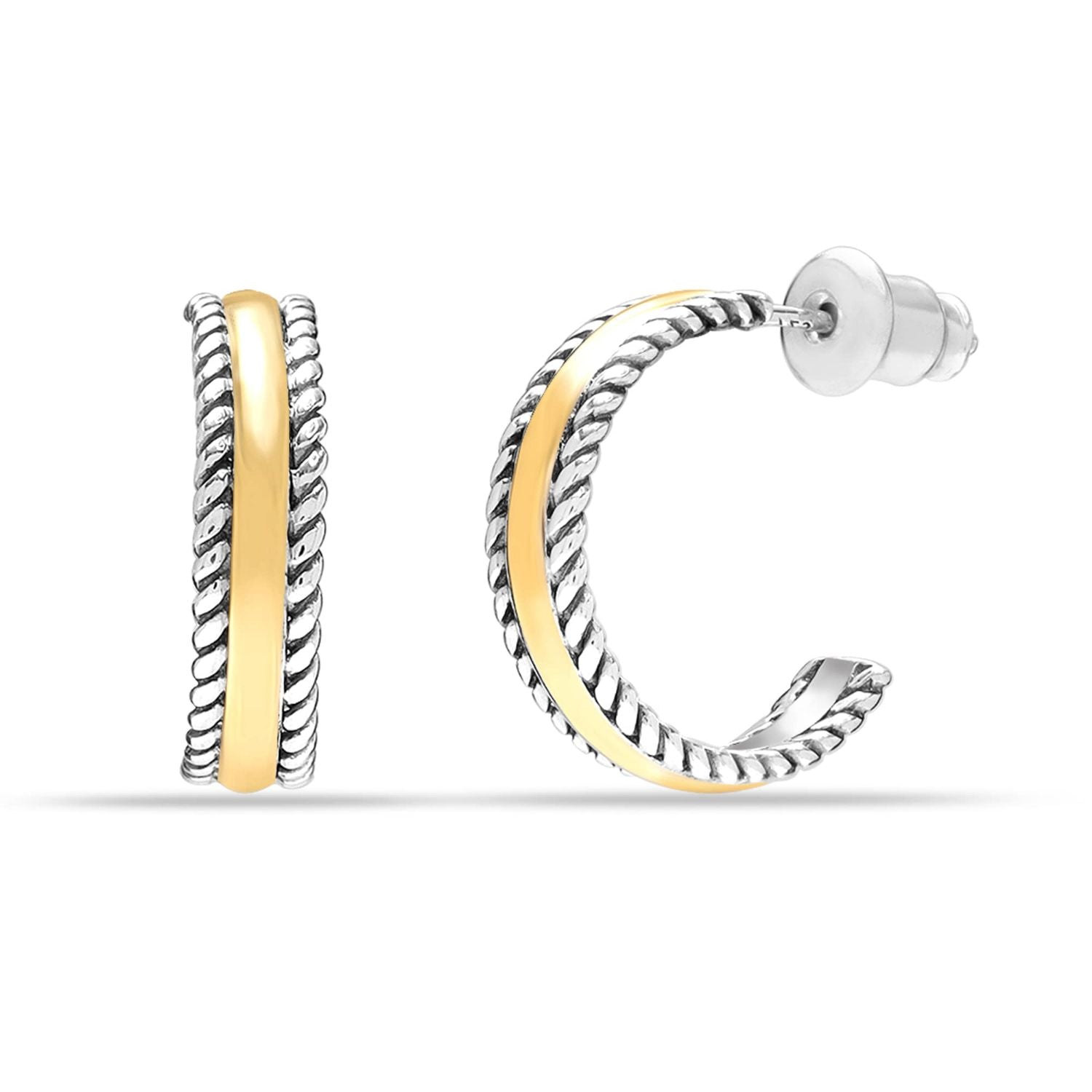 925 Sterling Silver 18K Gold-Plated Two-Tone Cable Collectibles Hoop Earrings for Women Teen