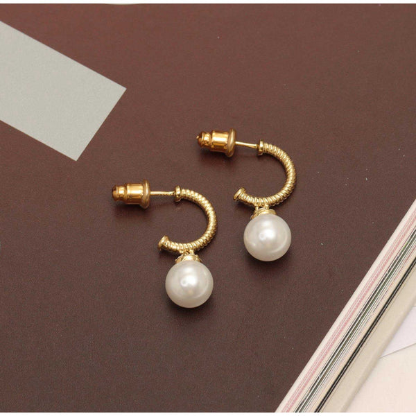 925 Sterling Silver 18K Gold Plated Pearl Hypoallergenic Pearl Hoop Earring for Teen Women