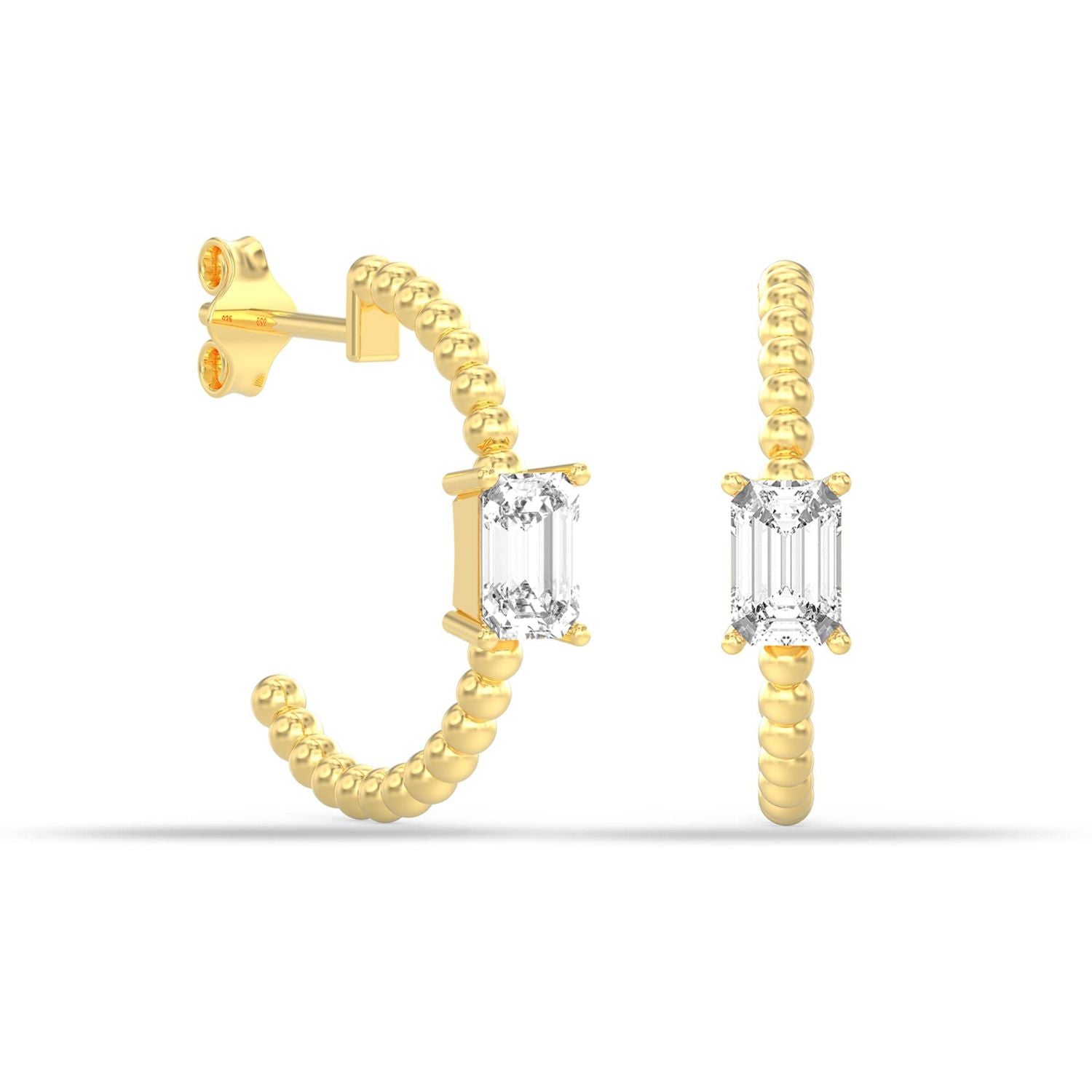 925 Sterling Silver 18K Gold Plated Hypoallergenic CZ Beads Hoops Earring for Teen Girls