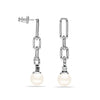 925 Sterling Silver Link CZ Pearl Drop Earrings for Women and Girls