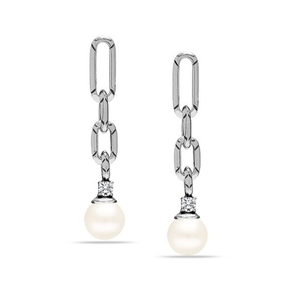 925 Sterling Silver Link CZ Pearl Drop Earrings for Women and Girls