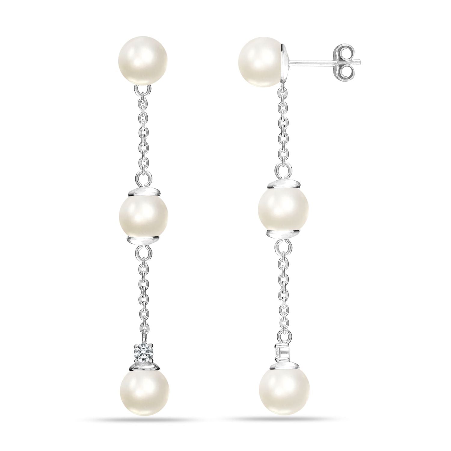 925 Sterling Silver Triple Pearl Drop Dangle Stud Earrings for Women Teen