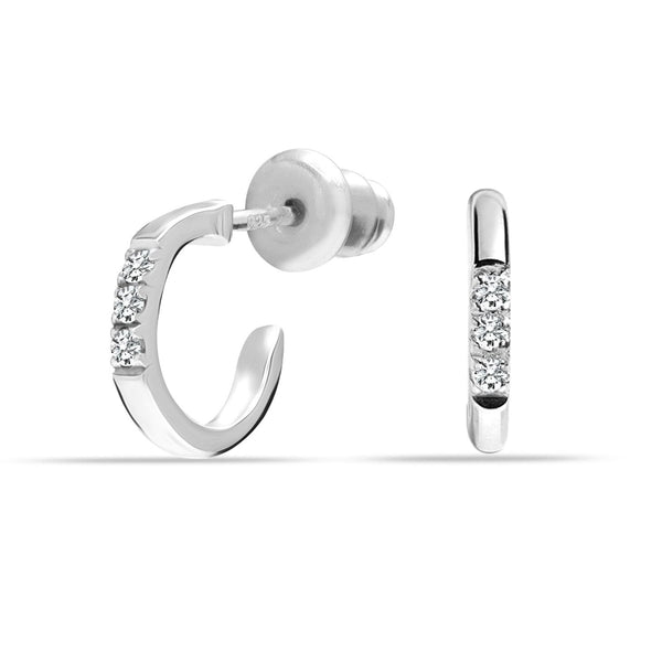 925 Sterling Silver CZ Huggie C Hoop Earrings for Women and Girls