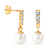 925 Sterling Silver 14K Gold Plated Cubic Zirconia Simulated Pearl Drop Stud Earrings for Women