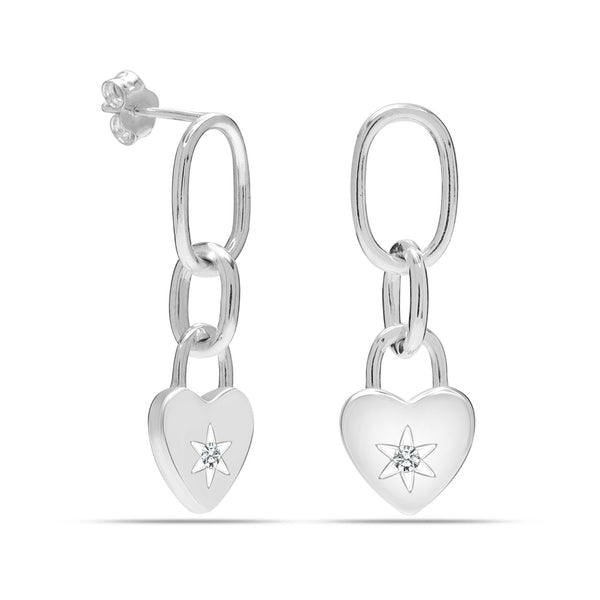 925 Sterling Silver Heart Shape CZ Star Small Links Drop Dangle Stud Earrings for Women Teen