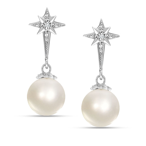 925 Sterling Silver Cubic Zirconia Pearl Star Drop Dangle Earrings for Women and Girls