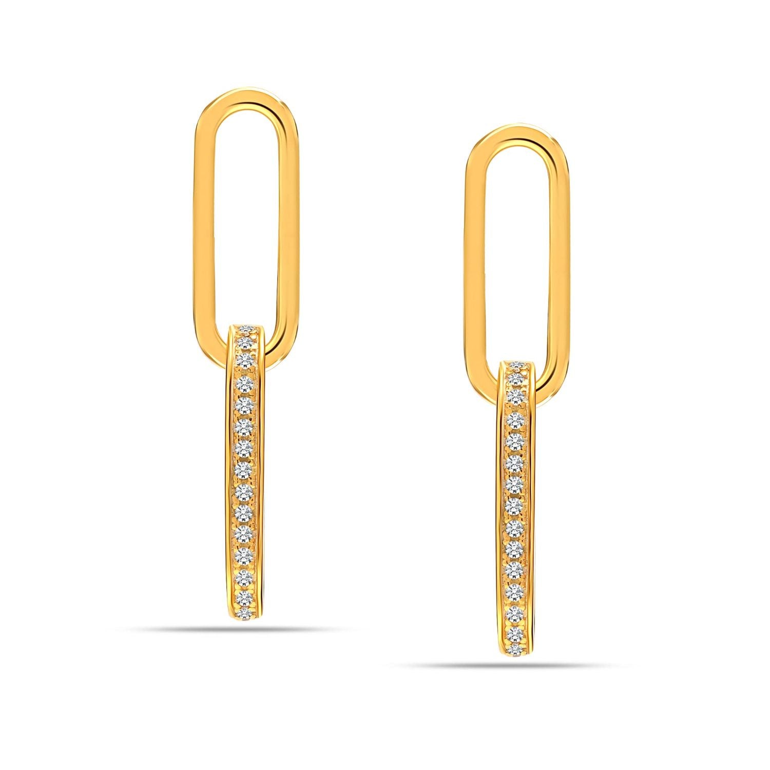 925 Sterling Silver Lightweight Italian Cubic Zirconia Double Paperclip Link-Chain Liner Drop Dangle Earrings for Women Teen