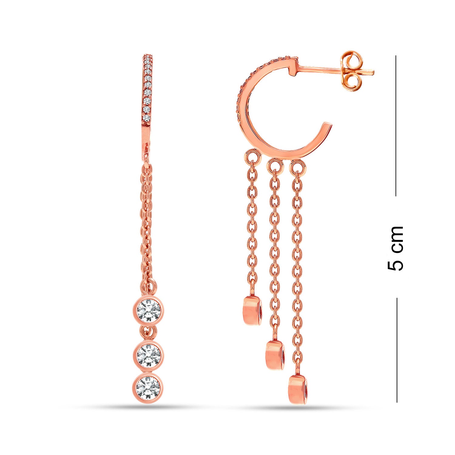 925 Sterling Silver 14K Rose-Gold Plated CZ Tassel Long Drop Dangle Earring for Women