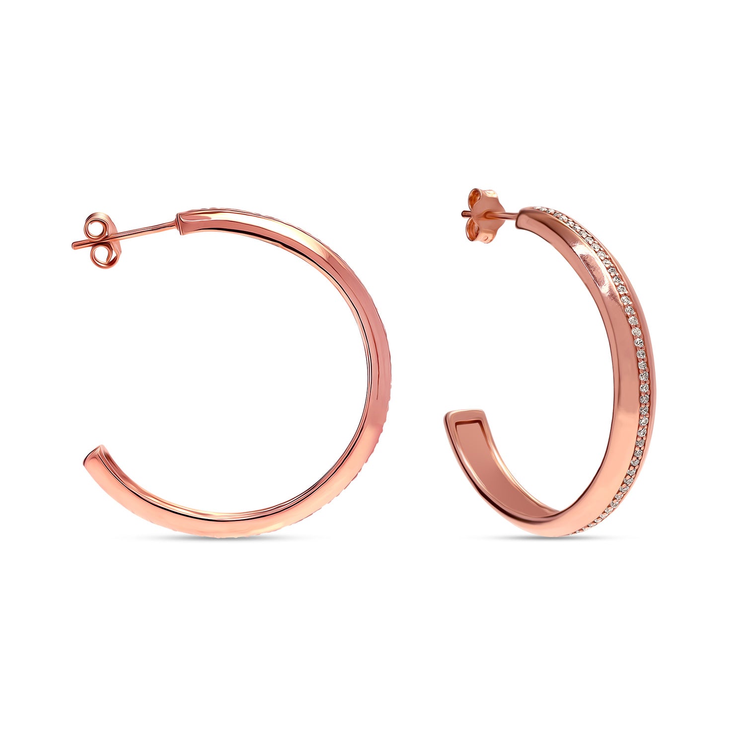 925 Sterling Silver 14K Rose-Gold Plated Cubic Zirconia Knife Edge C Hoop Earrings for Women