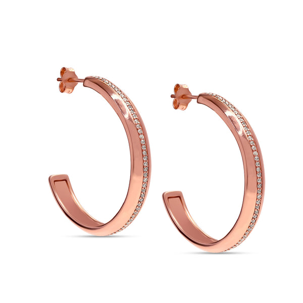 925 Sterling Silver 14K Rose-Gold Plated Cubic Zirconia Knife Edge C Hoop Earrings for Women