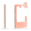 925 Sterling Silver Rose Gold-Plated Zirconia Rectangular J Hoop Earrings for Women