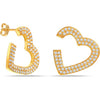 925 Sterling Silver 14K Gold-Plated CZ Pave Heart Stud Hoop Earrings for Women Teen