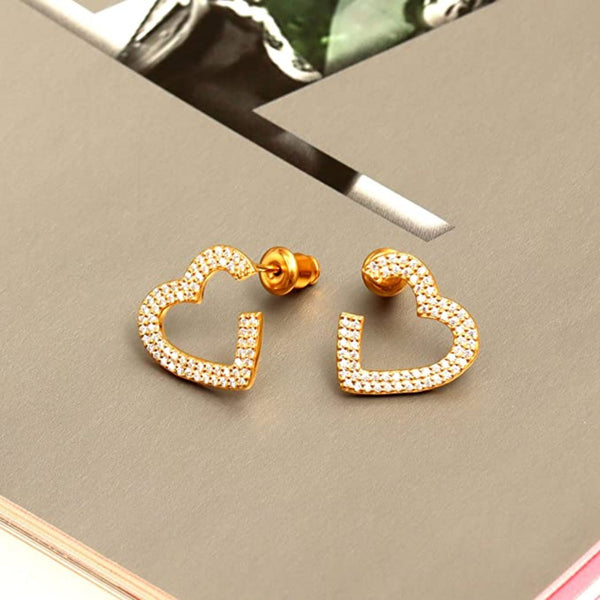 925 Sterling Silver 14K Gold-Plated CZ Pave Heart Stud Hoop Earrings for Women Teen