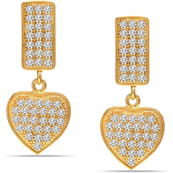 925 Sterling Silver Gold-Plated Hanging Multi Cubic-Zirconia Love Heart Stud Drop Dangle Earrings for Women Teen