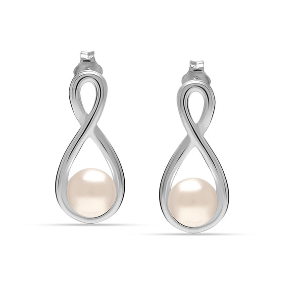 925 Sterling Silver Freshwater Pearl Infinity Knot Stud Drop Earrings for Women