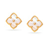 925 Sterling Silver 14K Gold Plated Mother Pearl Malachite Flower Stud Earrings for Women Teen